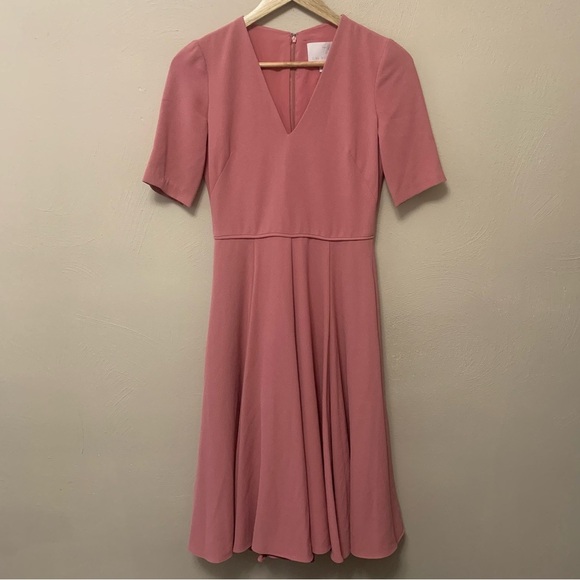 Gal Meets Glam Collection Edith City Crepe Fit & Flare Midi Dress Pink Size 00 - Picture 2 of 13